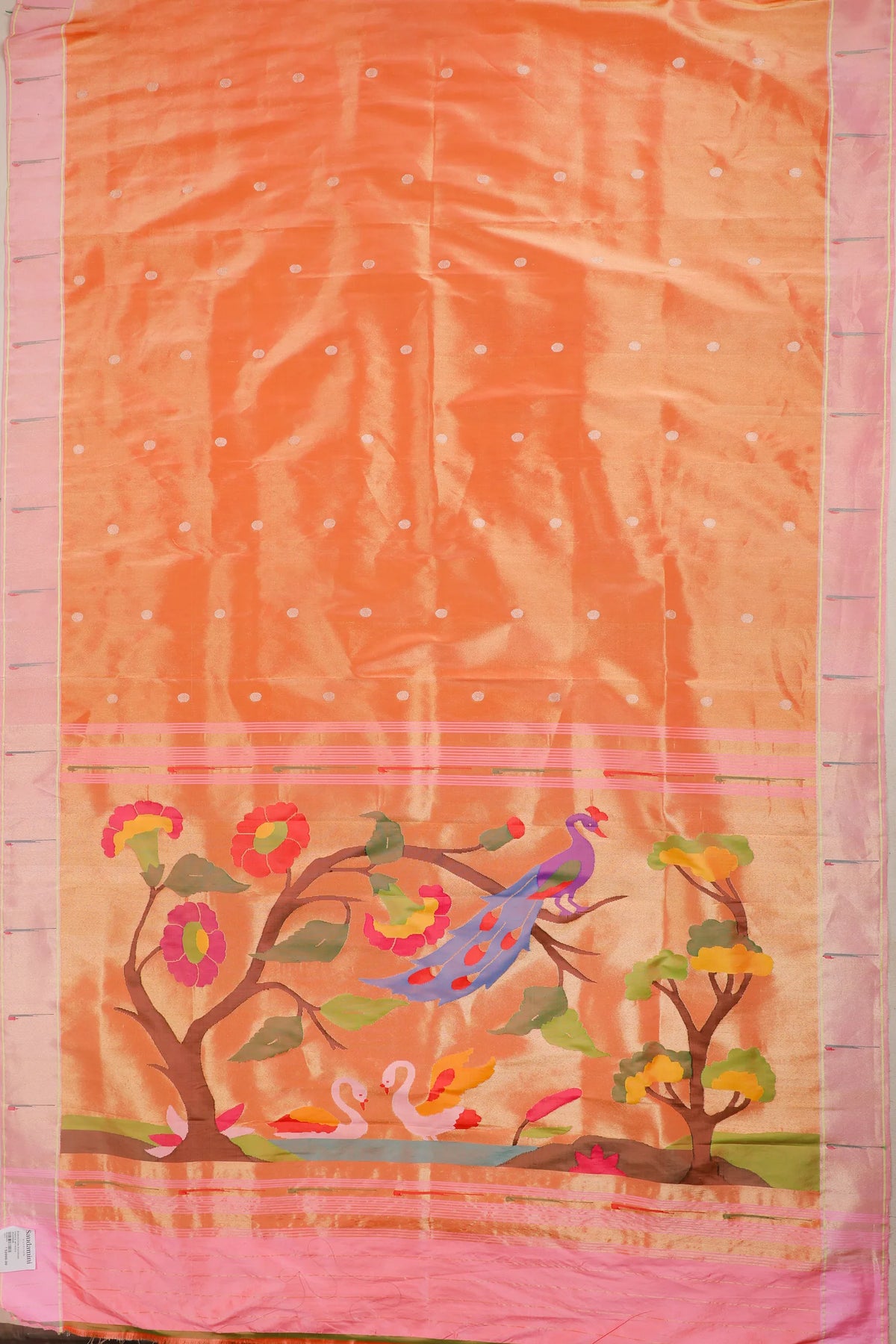 Peach Pure Silk Handloom Tissue Paithani Saree