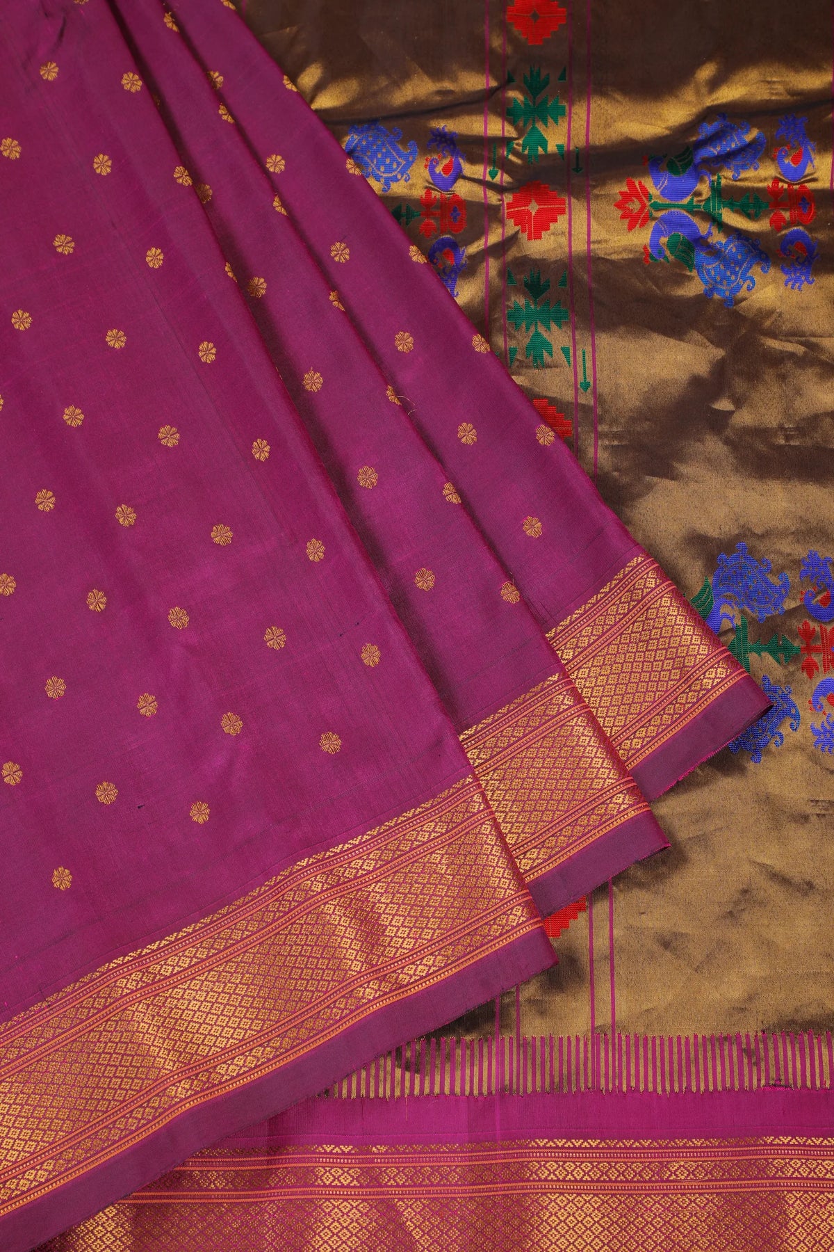 Purple Handloom Pure Silk Gadwal Saree - Kalanjali Paithani