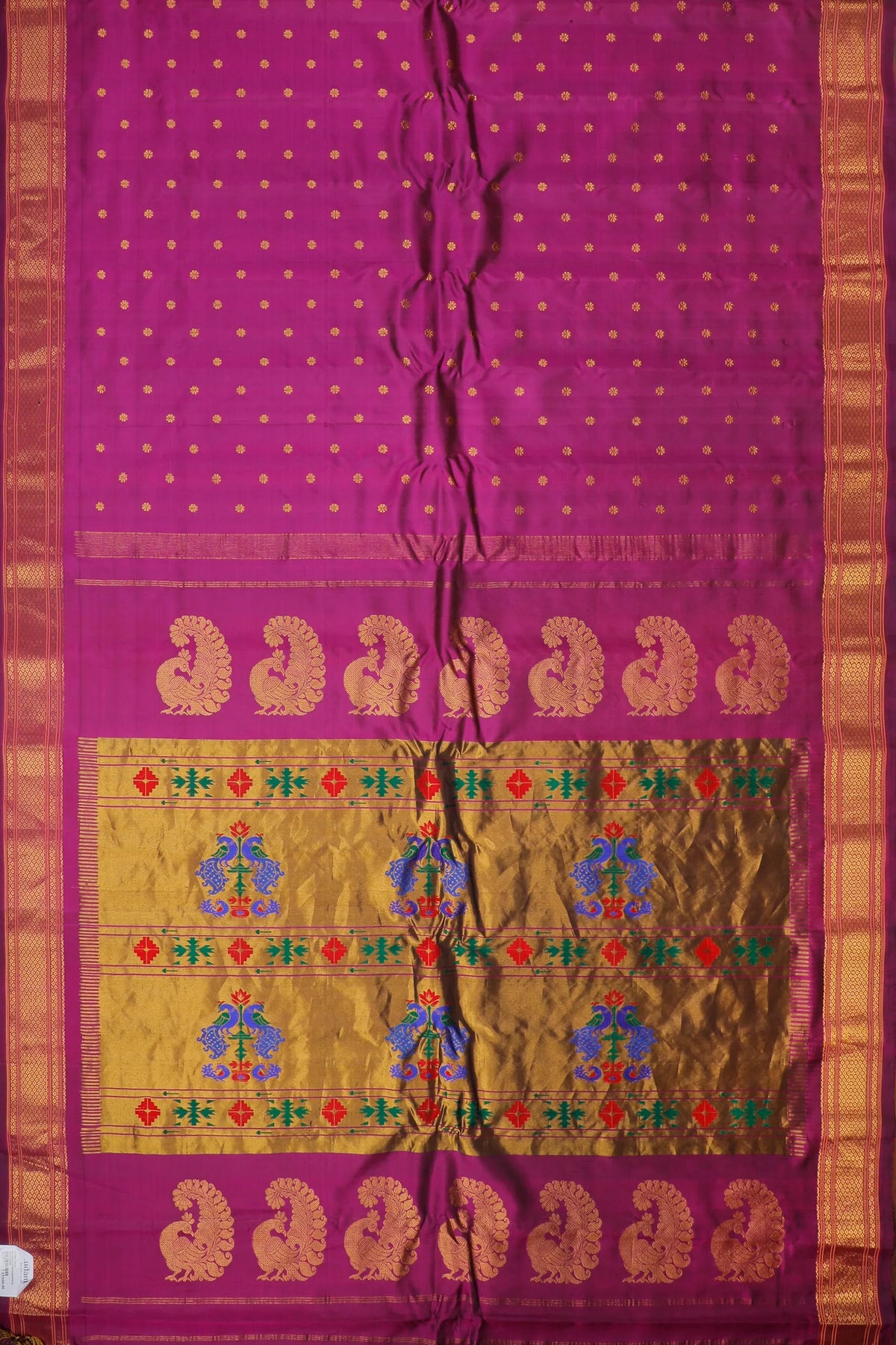 Purple Handloom Pure Silk Gadwal Saree - Kalanjali Paithani