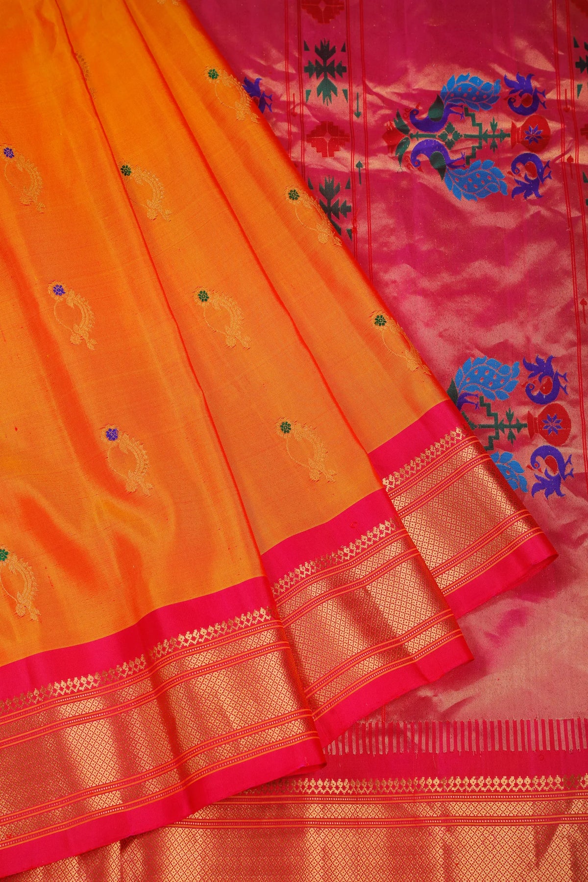 Mango Yellow Handloom Pure Silk Gadwal Saree - Kalanjali Paithani