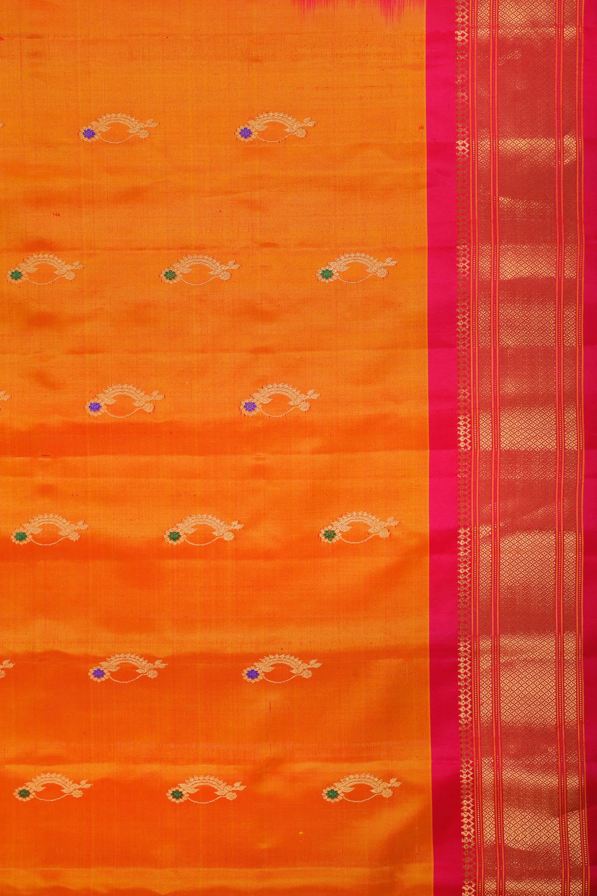Mango Yellow Handloom Pure Silk Gadwal Saree - Kalanjali Paithani