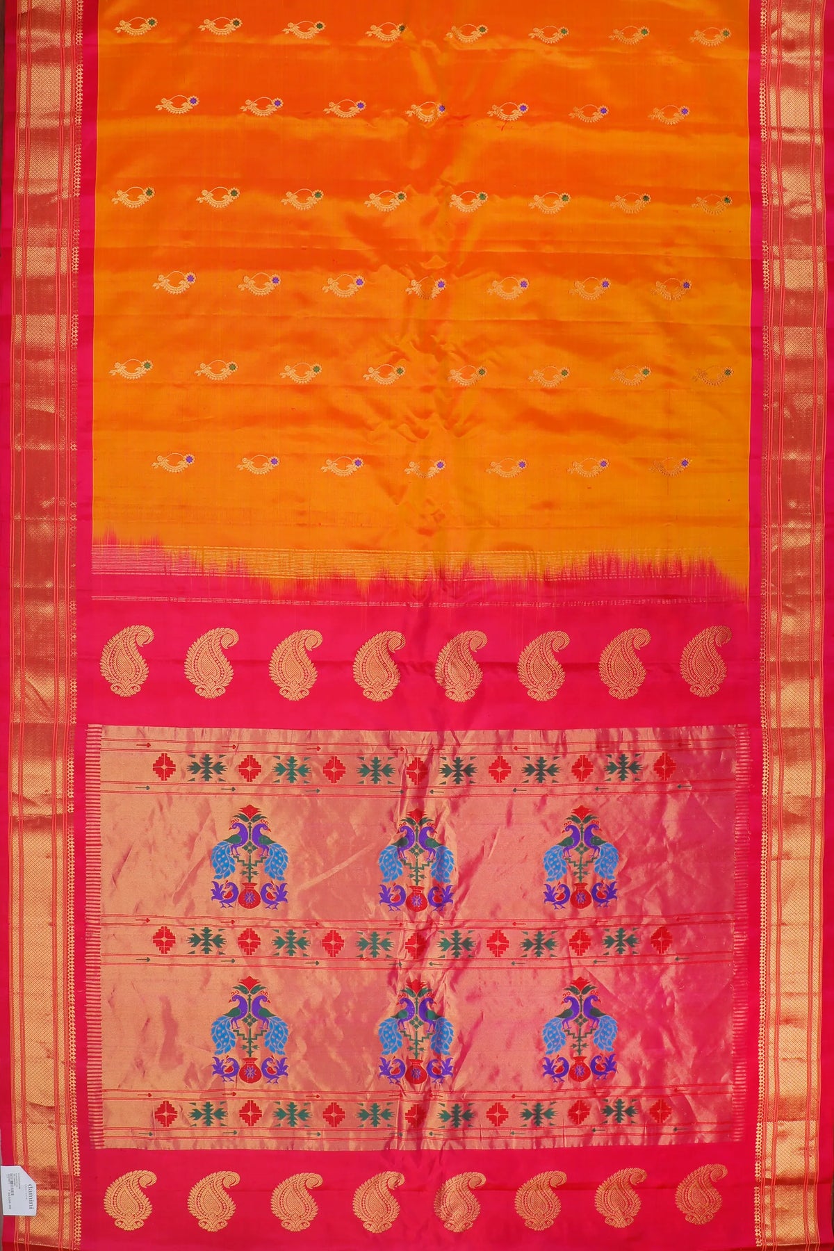Mango Yellow Handloom Pure Silk Gadwal Saree - Kalanjali Paithani
