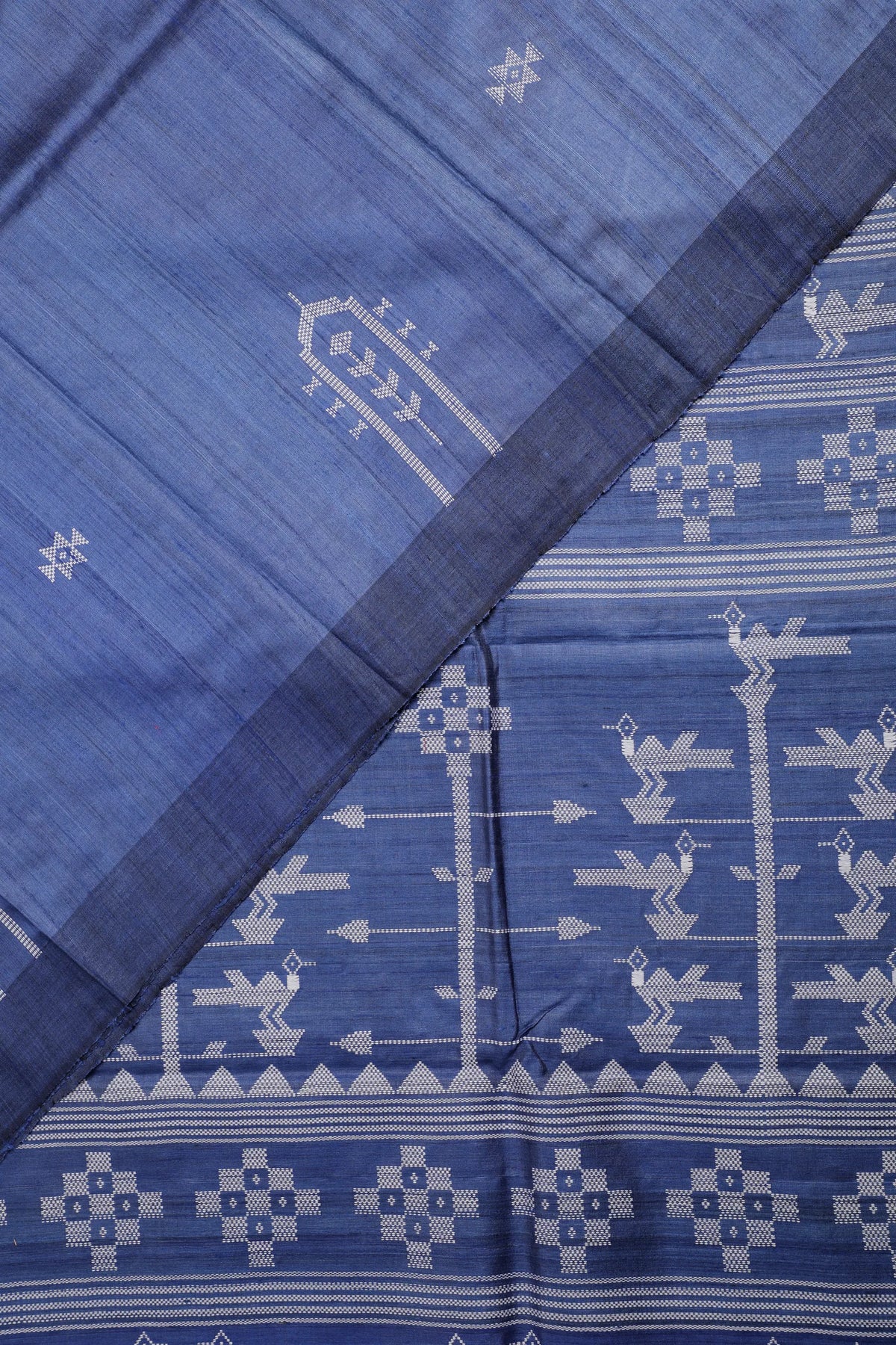 Navy Blue Handloom Tussar Silk Saree