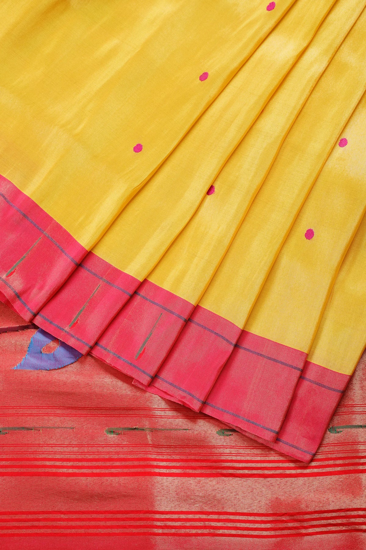 Bright Yellow Pure Silk Handloom Tissue Paithani Saree