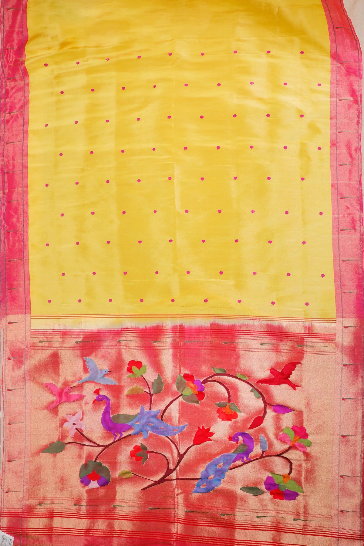 Bright Yellow Pure Silk Handloom Tissue Paithani Saree