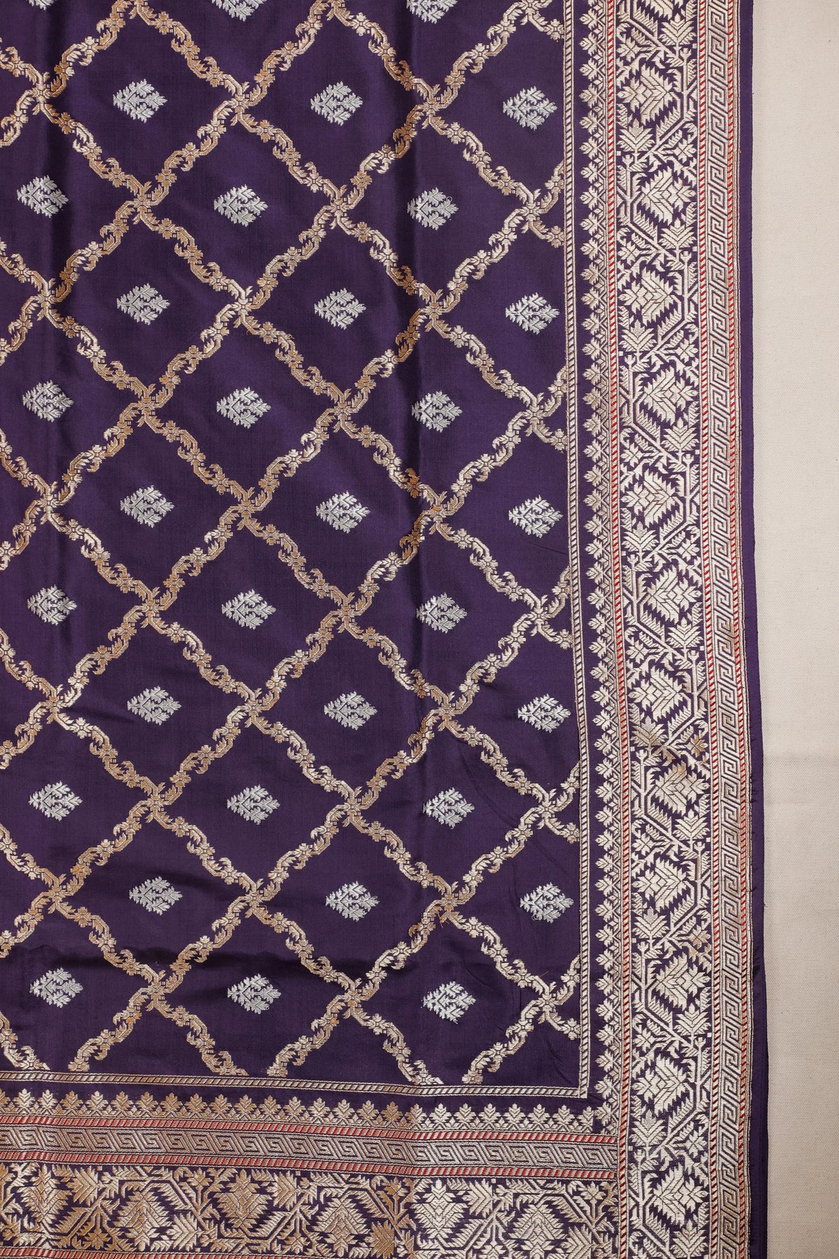 Purple Real Zari Pure Silk Benarasi Saree - Revival Design from Awadh