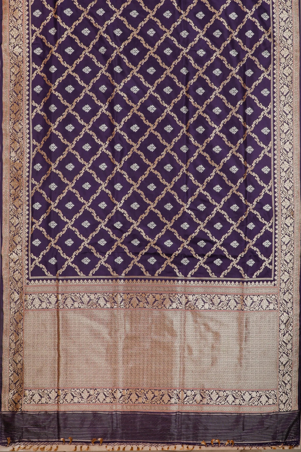 Purple Real Zari Pure Silk Benarasi Saree - Revival Design from Awadh