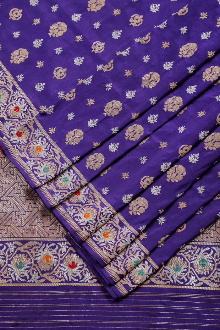 Purple Real Zari Pure Silk Benarasi Saree - Revival Design
