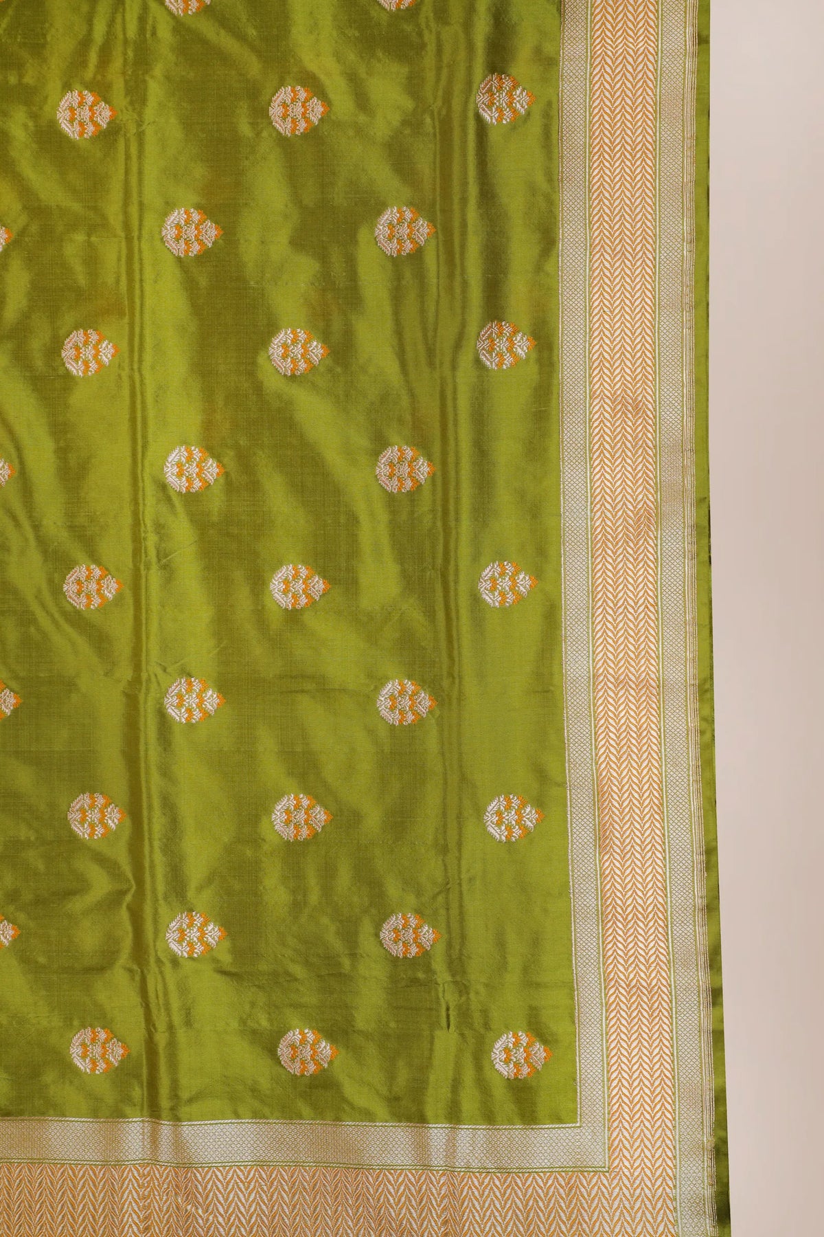 Olive Green Real Zari Pure Silk Benarasi Saree - Revival Design