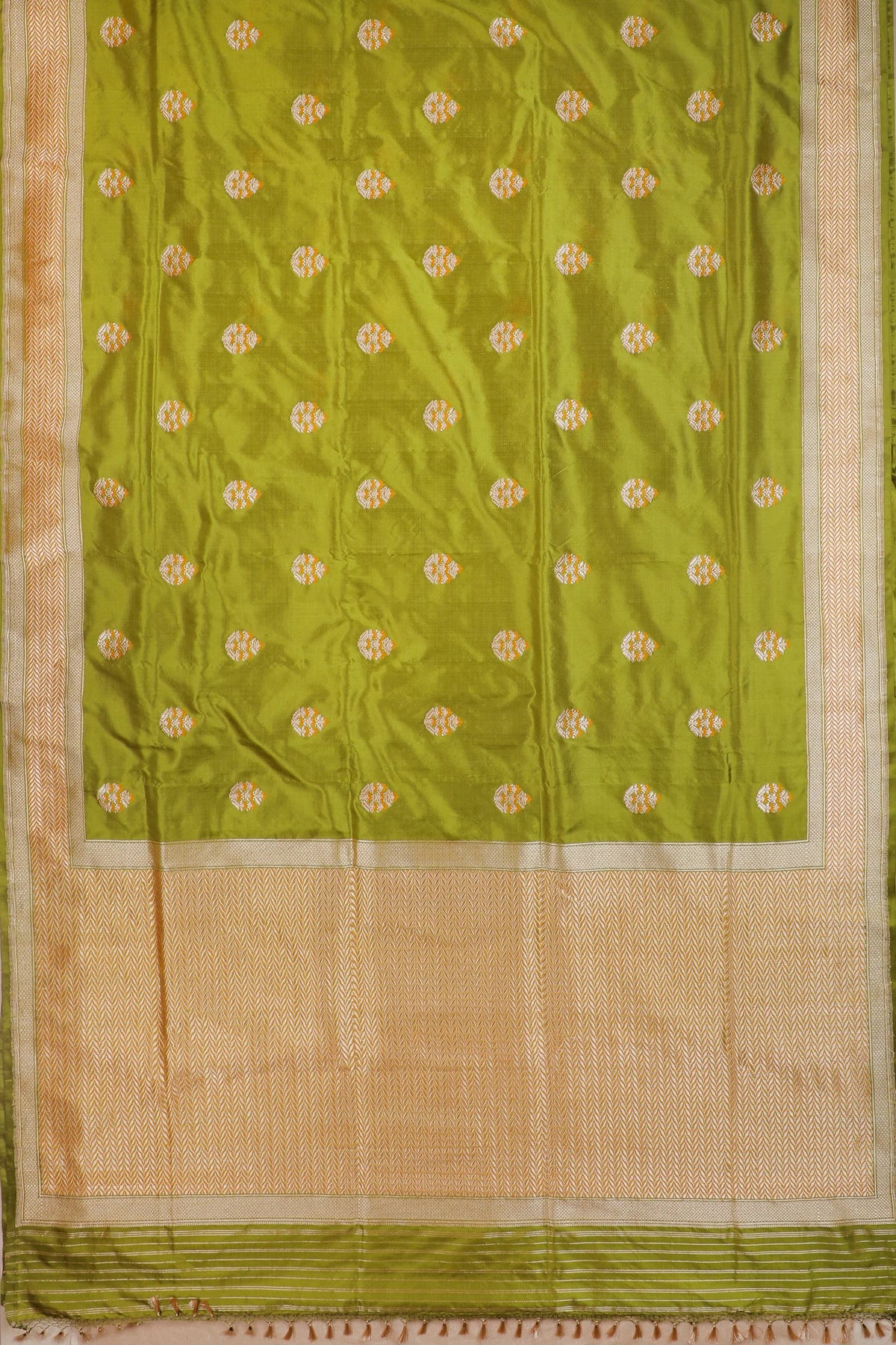 Olive Green Real Zari Pure Silk Benarasi Saree - Revival Design