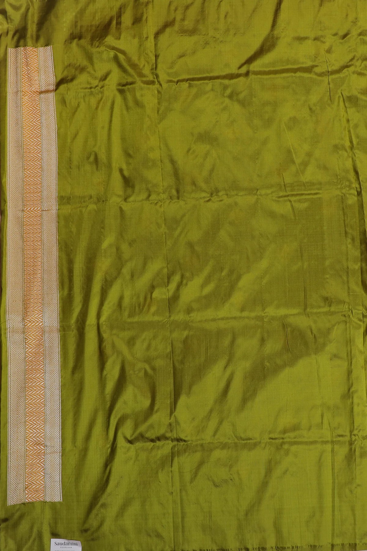Olive Green Real Zari Pure Silk Benarasi Saree - Revival Design