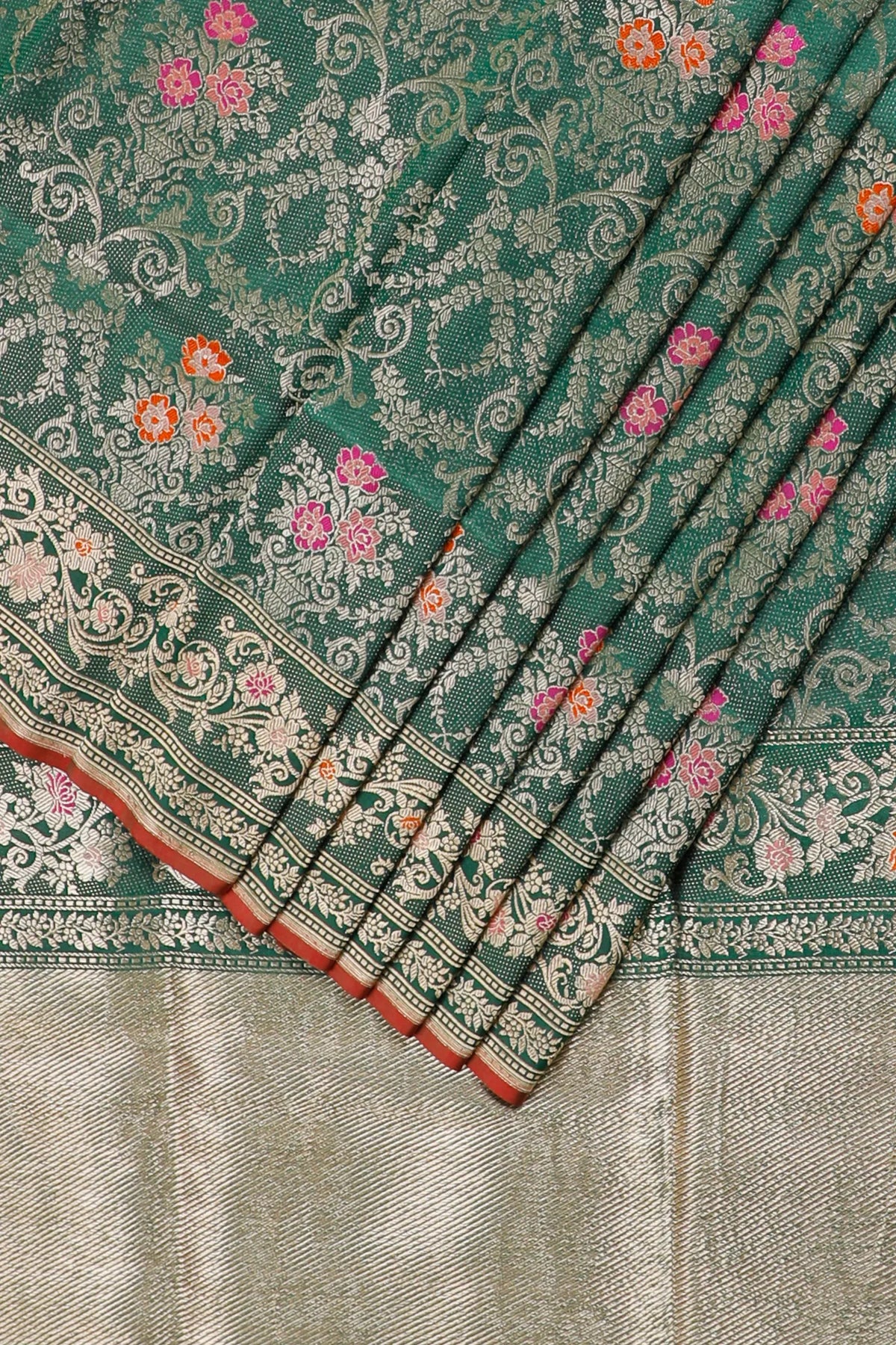 Bottle Green Handloom Benarasi Brocade Katan Silk Saree