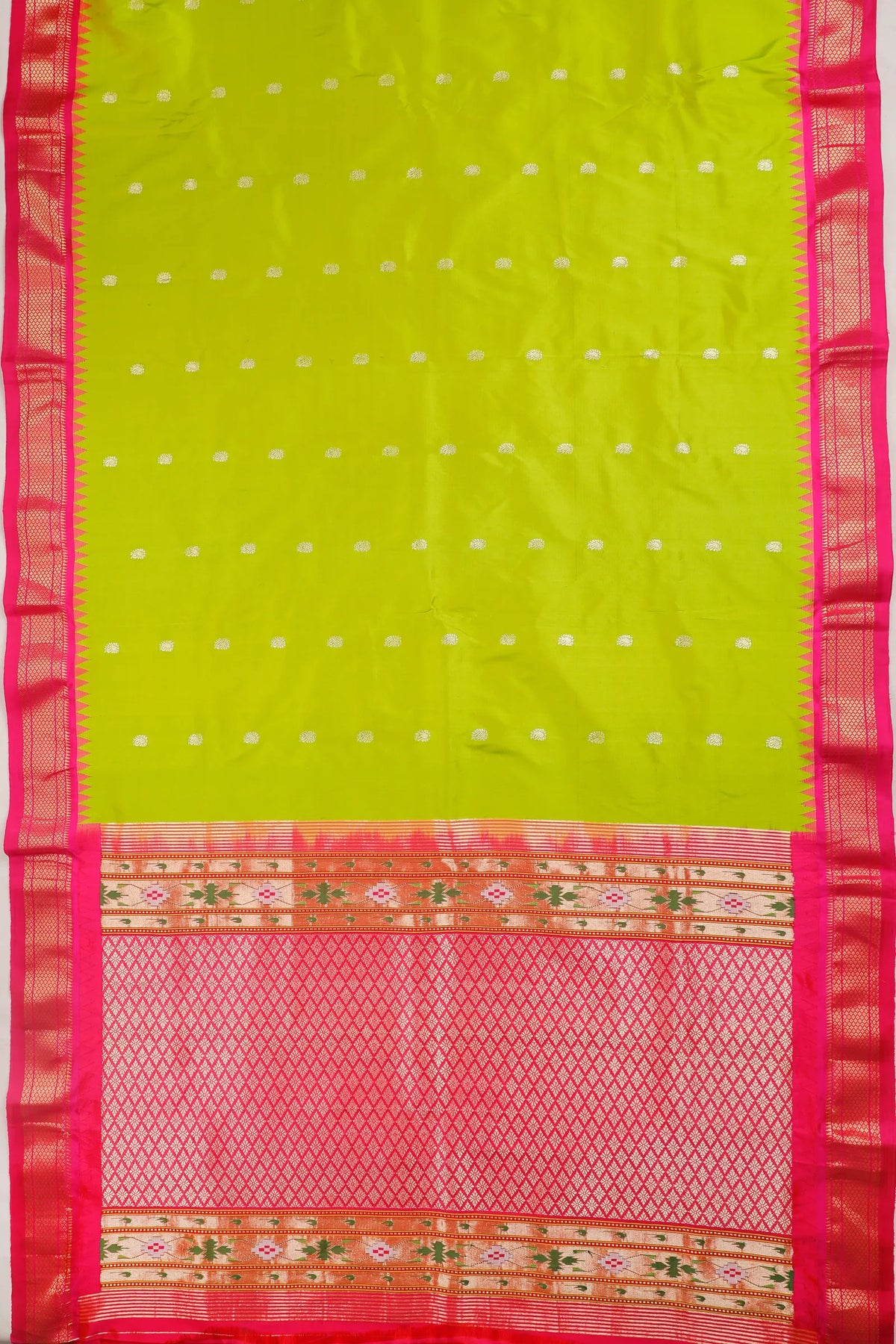 Parrot Green Revival Pure Silk Handloom Paithani with Kadiyal Weave