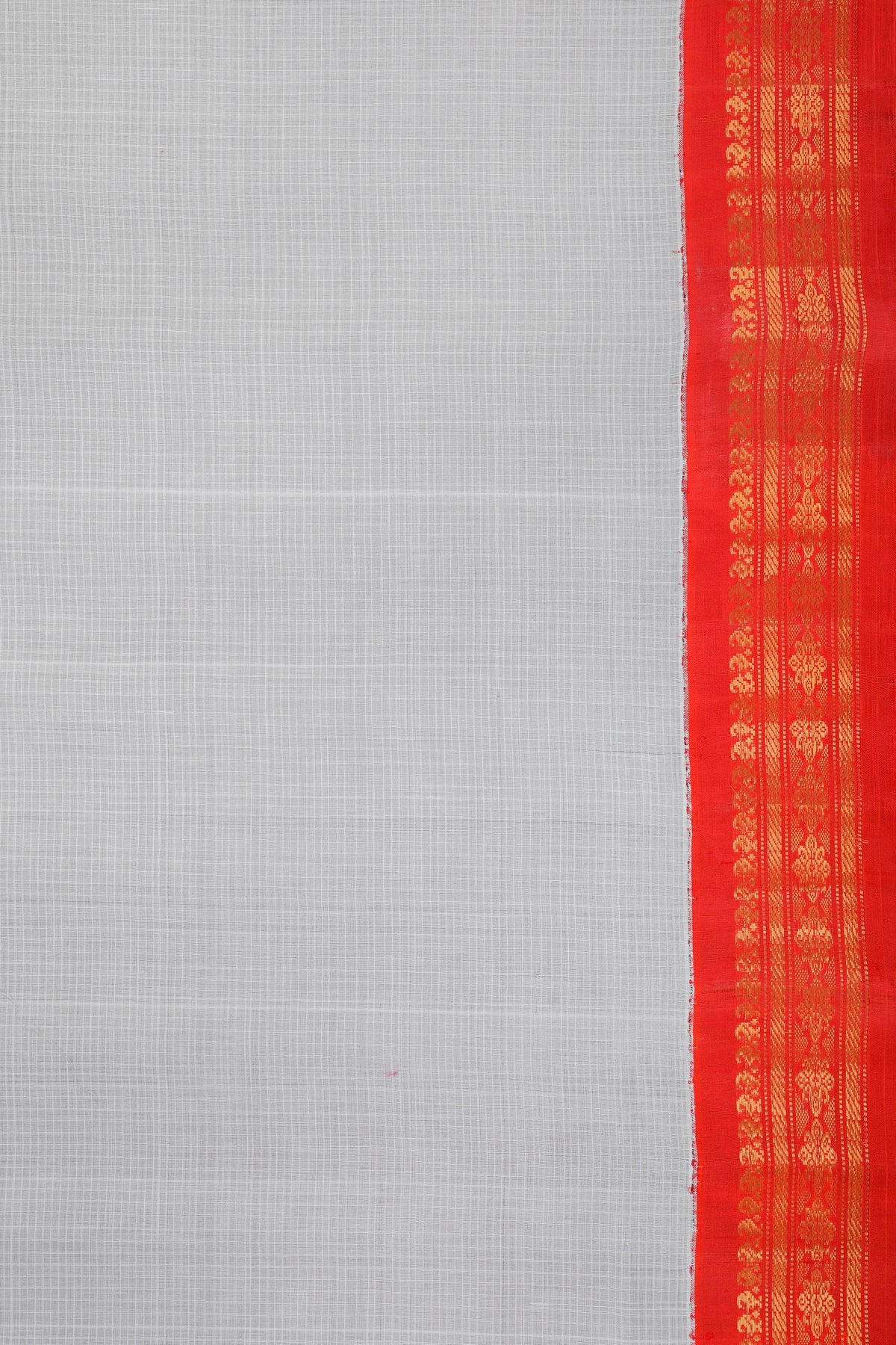 White Handloom Pure Cotton Gadwal Saree with Orange Border