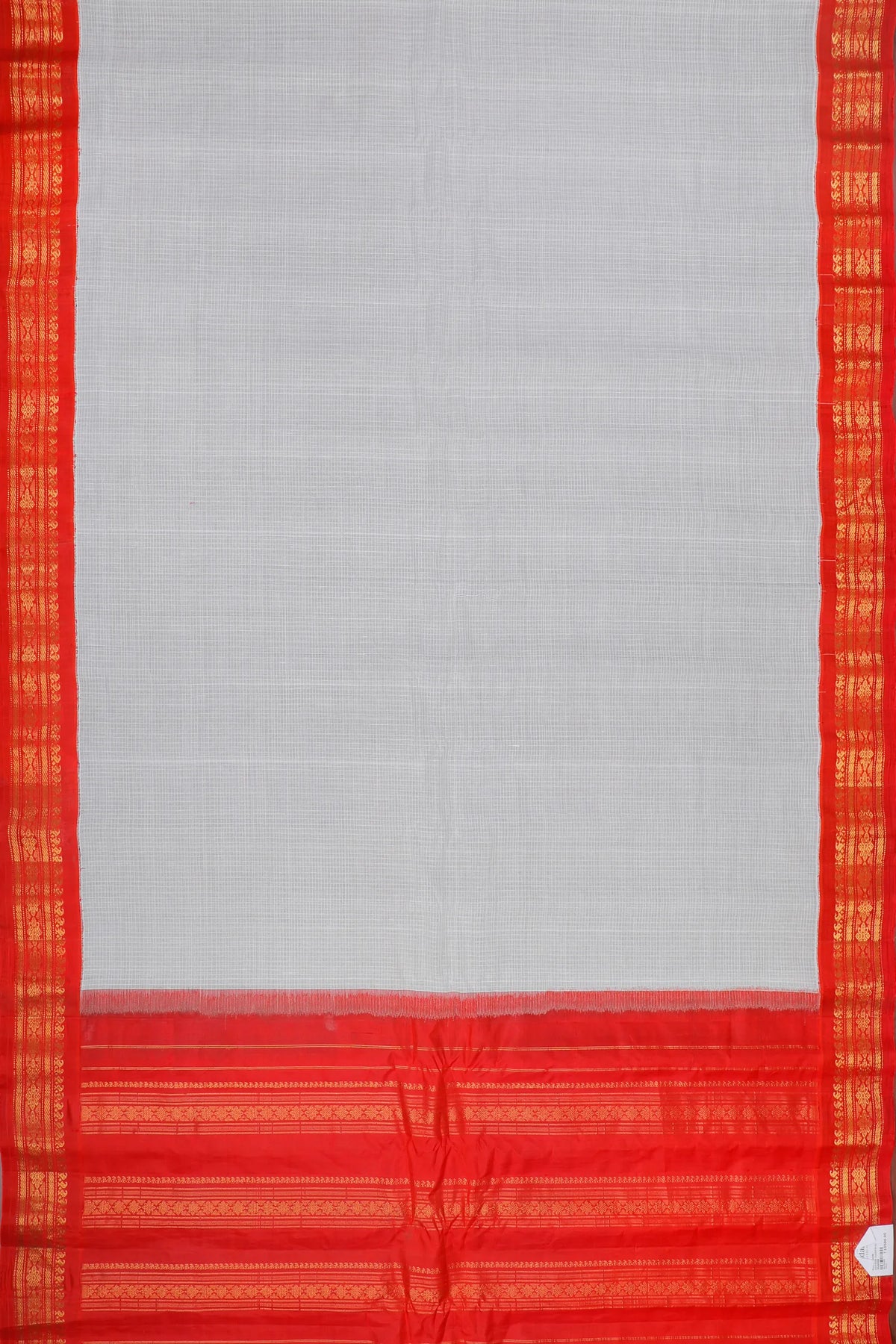 White Handloom Pure Cotton Gadwal Saree with Orange Border