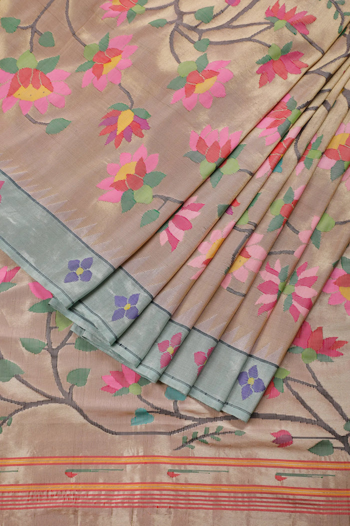 Baby Pink Pure Silk Handloom Tissue Paithani with All Over Design