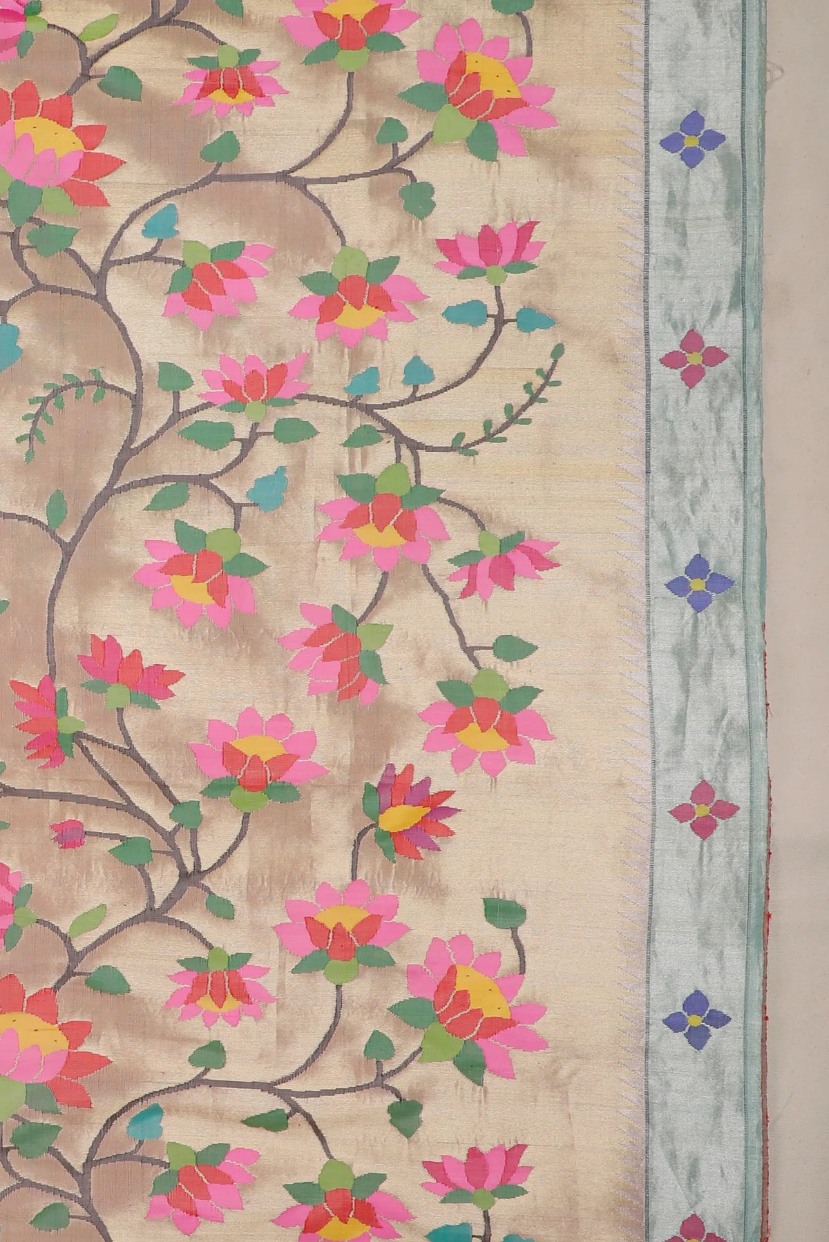 Baby Pink Pure Silk Handloom Tissue Paithani with All Over Design