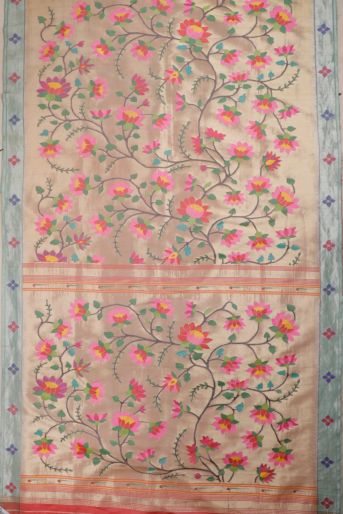 Baby Pink Pure Silk Handloom Tissue Paithani with All Over Design