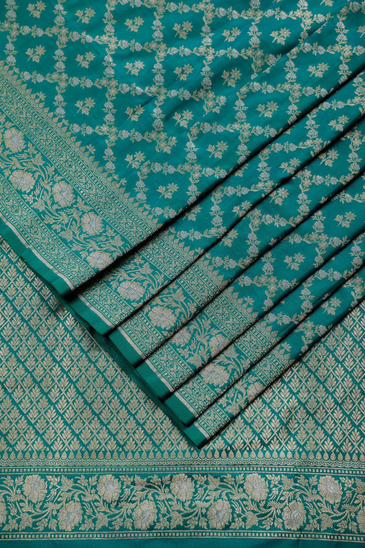 Turquoise Blue Handloom Benarasi Katan Silk Saree