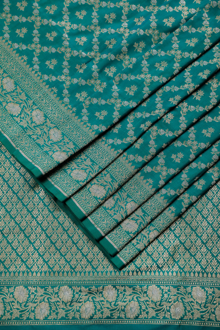 Turquoise Blue Handloom Benarasi Katan Silk Saree