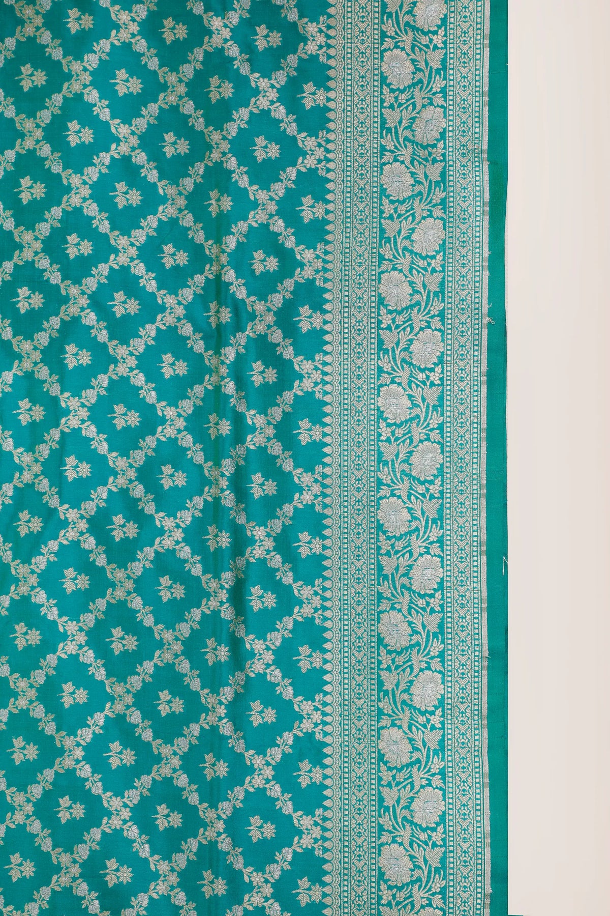 Turquoise Blue Handloom Benarasi Katan Silk Saree