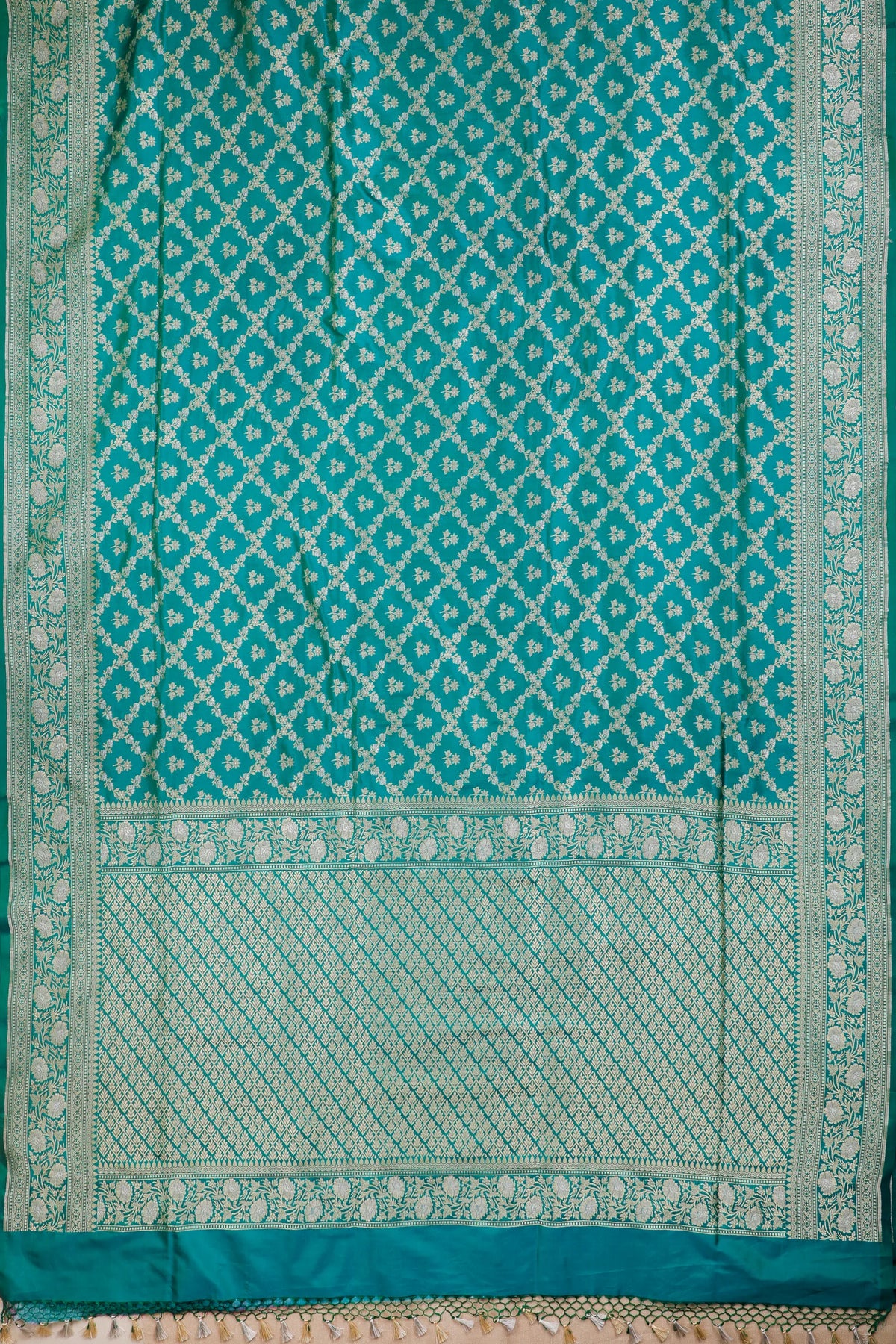 Turquoise Blue Handloom Benarasi Katan Silk Saree