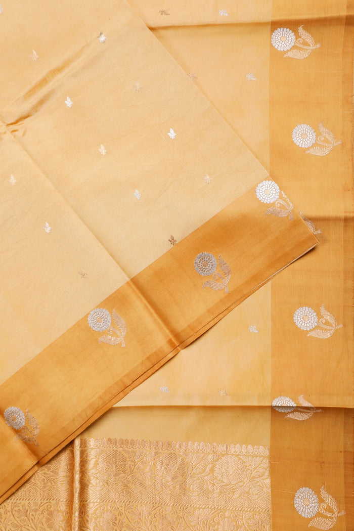 Light Peach Pure Silk Handloom Mashru Benarasi Saree - detail 1