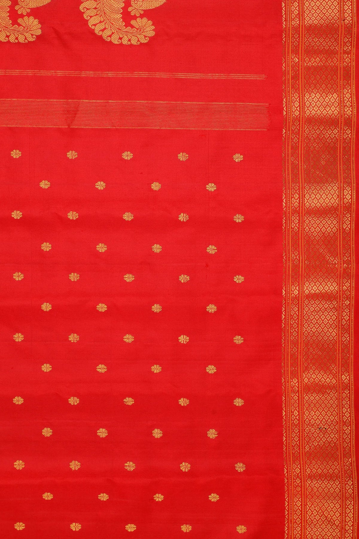 Red Handloom Pure Silk Gadwal Saree - Kalanjali Paithani