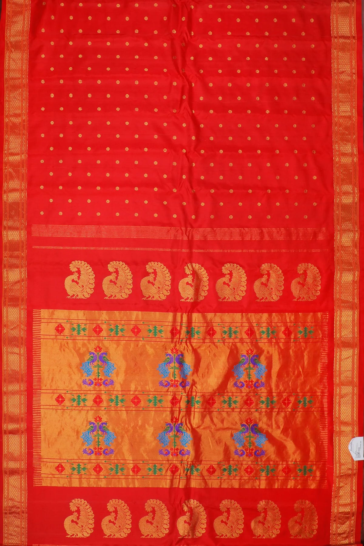 Red Handloom Pure Silk Gadwal Saree - Kalanjali Paithani