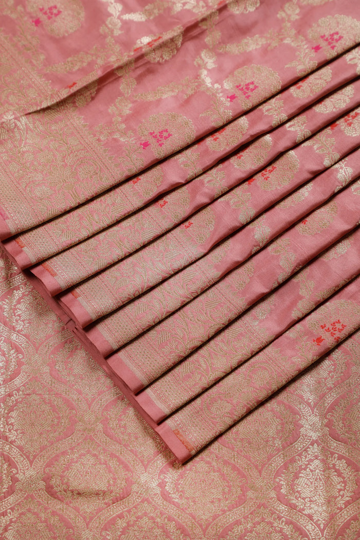 Onion Pink Handloom Benarasi Katan Silk Saree