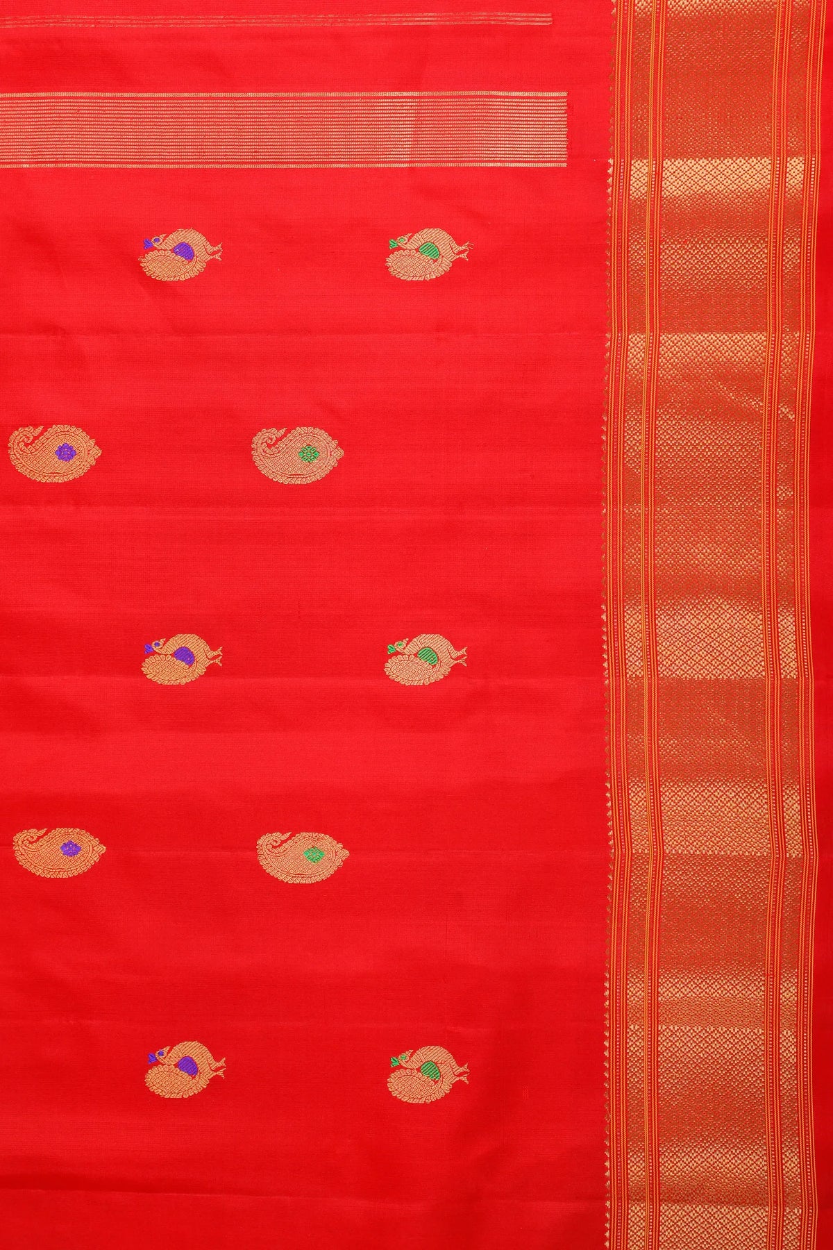 Red Handloom Pure Silk Gadwal Saree - Kalanjali Paithani with Meenakari Work