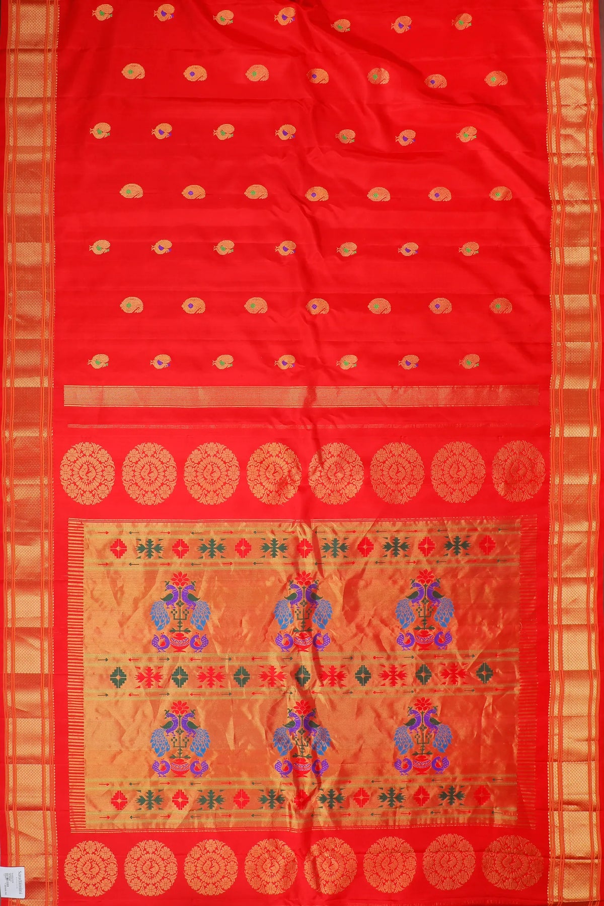 Red Handloom Pure Silk Gadwal Saree - Kalanjali Paithani with Meenakari Work