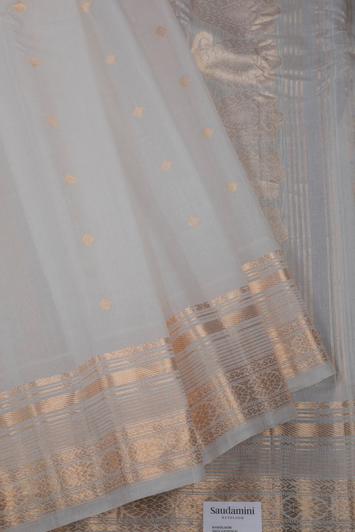 Grey Handloom Pure Silk Cotton (Sico) Gadwal Saree
