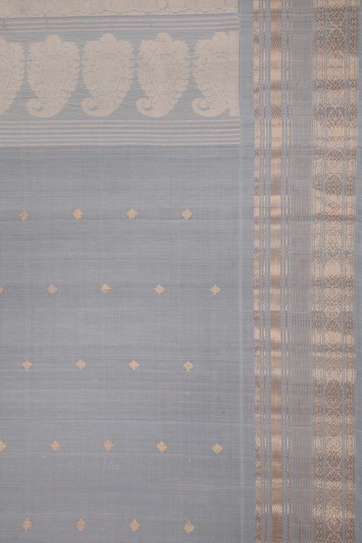 Grey Handloom Pure Silk Cotton (Sico) Gadwal Saree