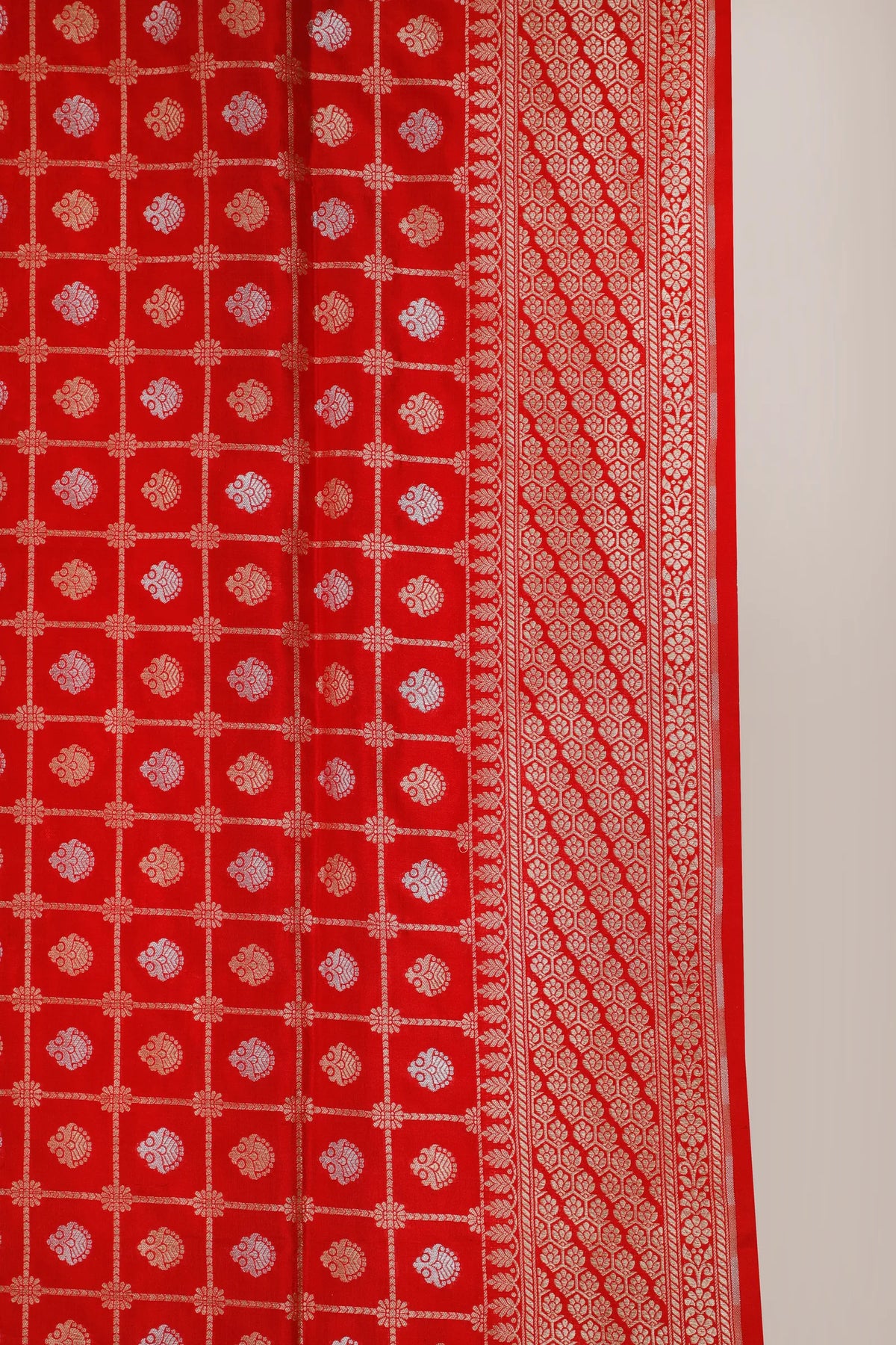 Red Handloom Benarasi Katan Silk Saree with Checks