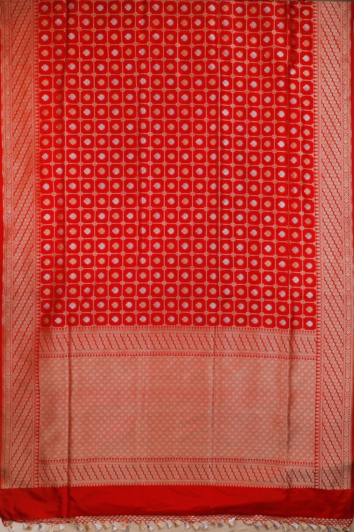 Red Handloom Benarasi Katan Silk Saree with Checks