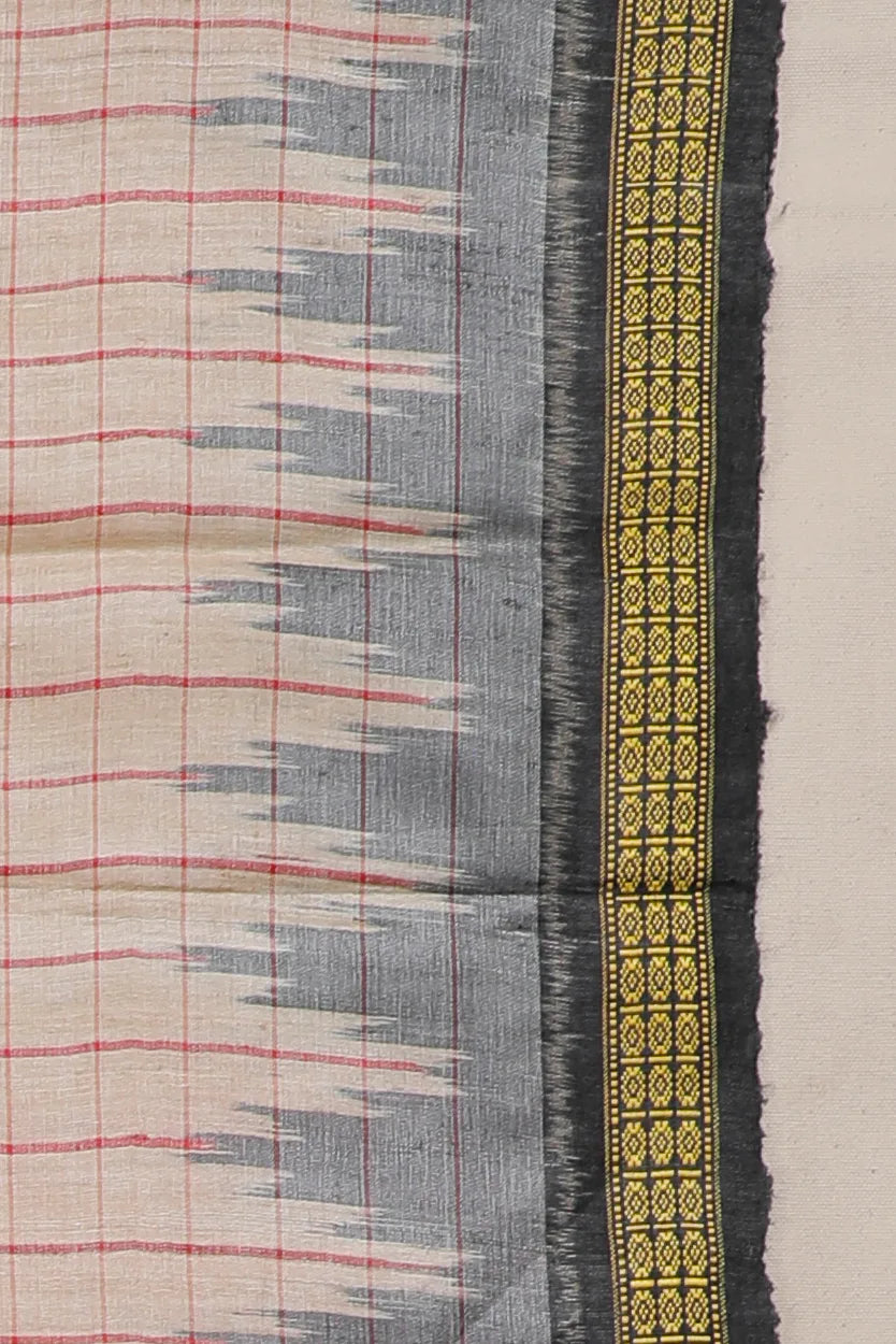 Beige Handloom Tussar Silk Saree with Black Temple Border