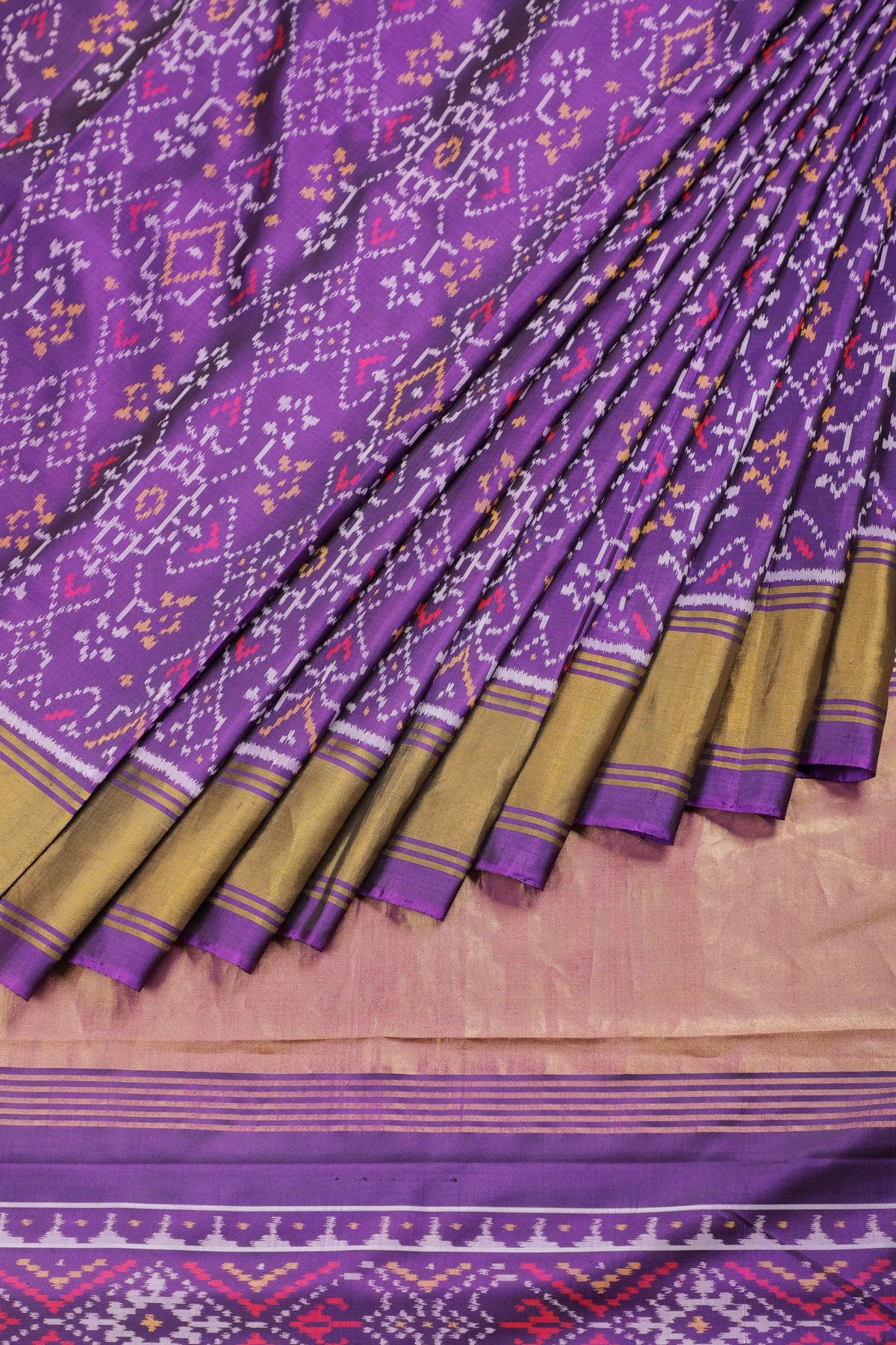 Deep Purple Pure Silk Handloom Tissue Rajkot Patola Saree