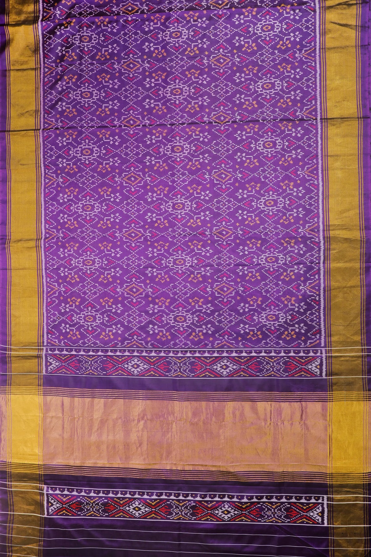 Deep Purple Pure Silk Handloom Tissue Rajkot Patola Saree