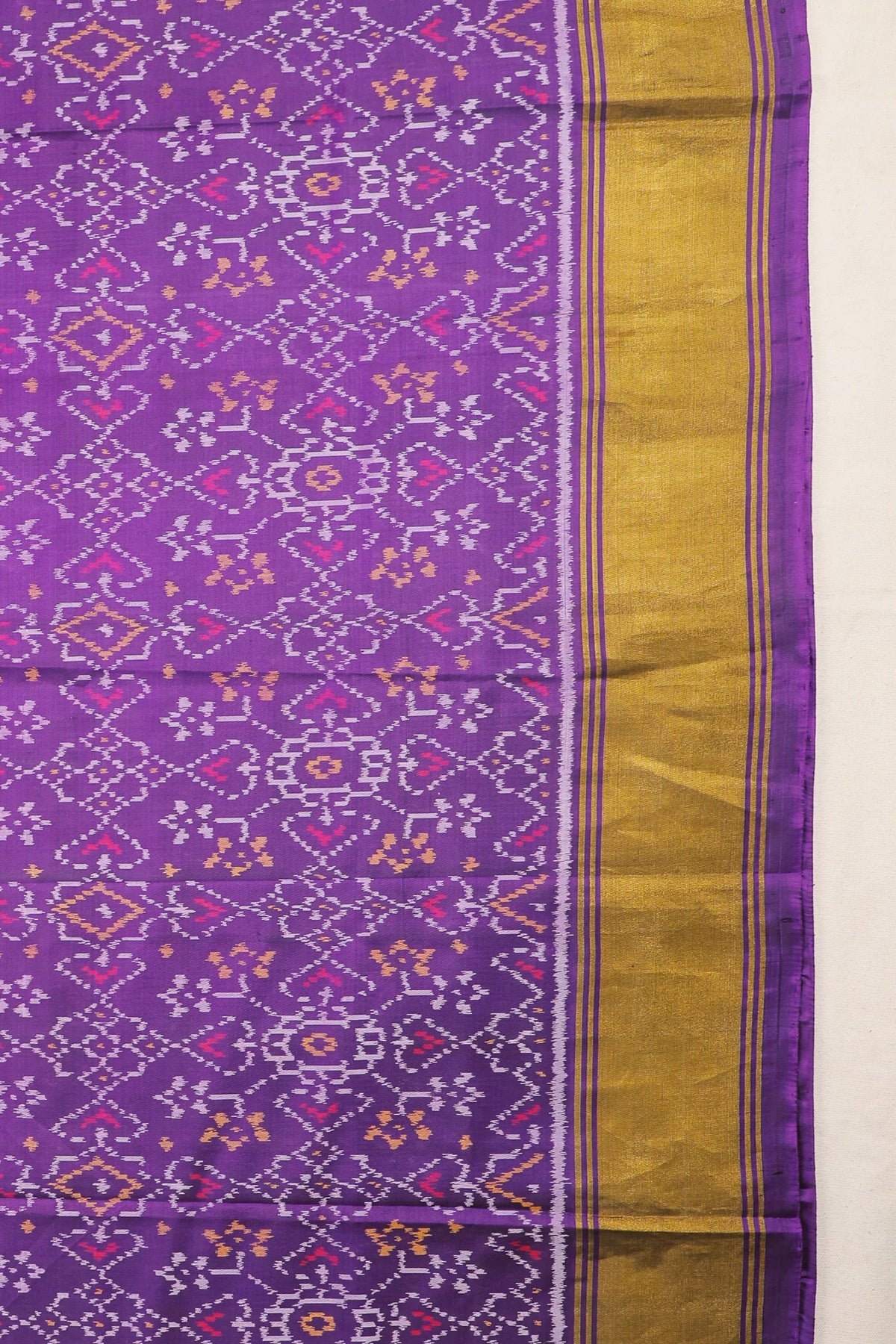 Deep Purple Pure Silk Handloom Tissue Rajkot Patola Saree
