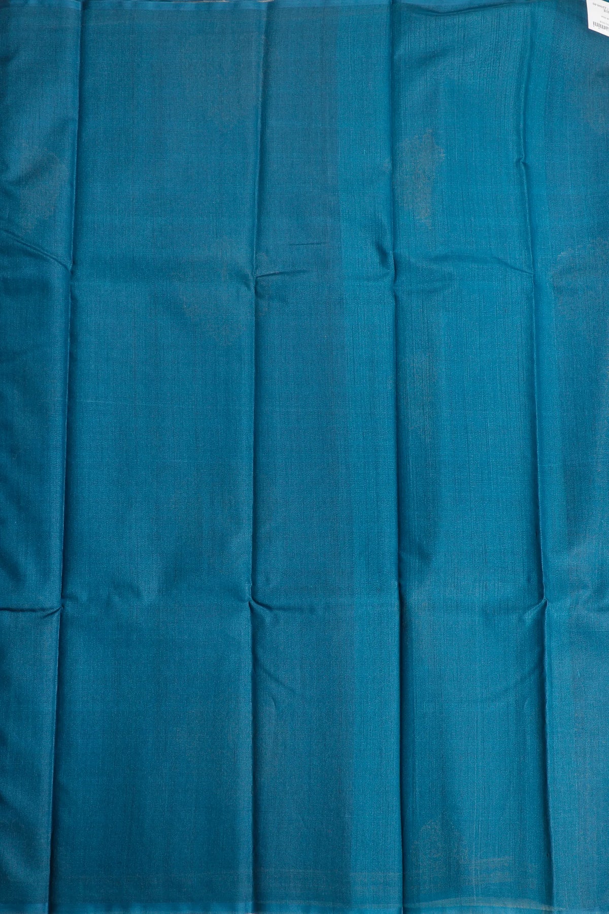 Indigo Blue Raw and Katan Silk Saree with Leaf Design