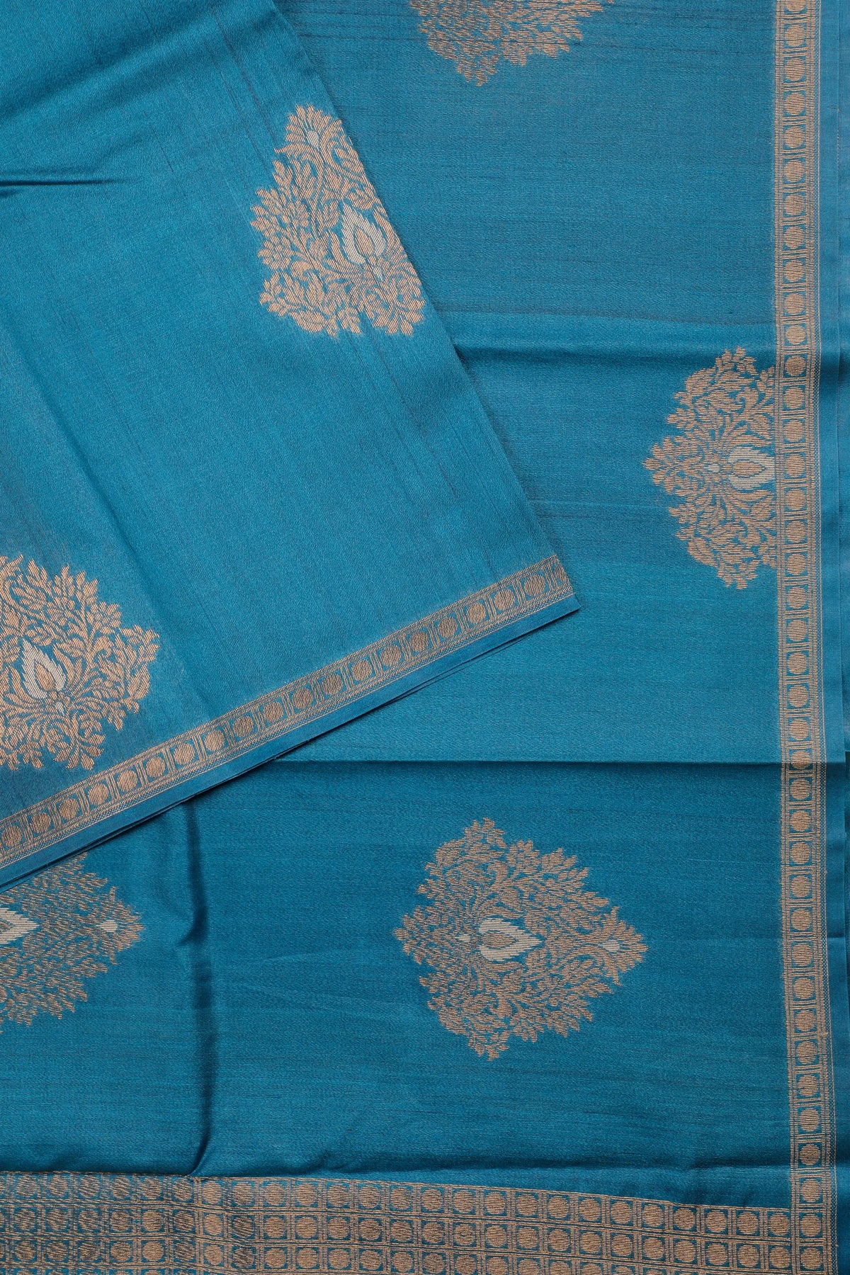 Indigo Blue Raw and Katan Silk Saree with Leaf Design
