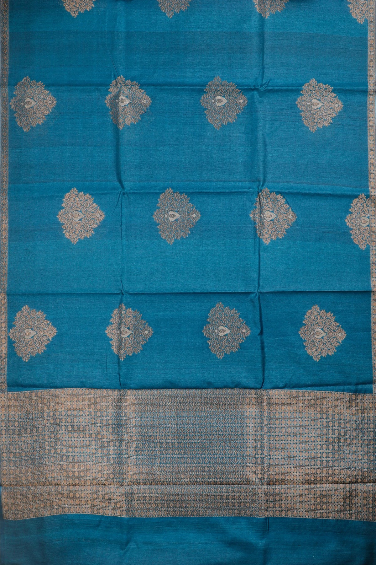 Indigo Blue Raw and Katan Silk Saree with Leaf Design