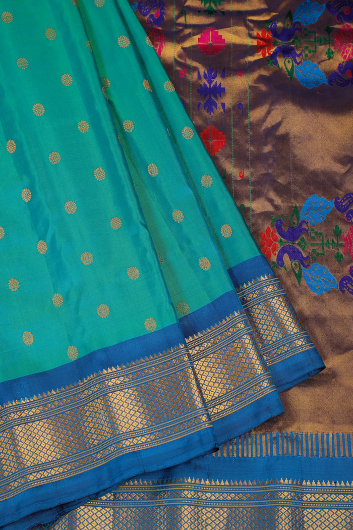 Sky Blue Handloom Pure Silk Gadwal Saree - Kalanjali Paithani