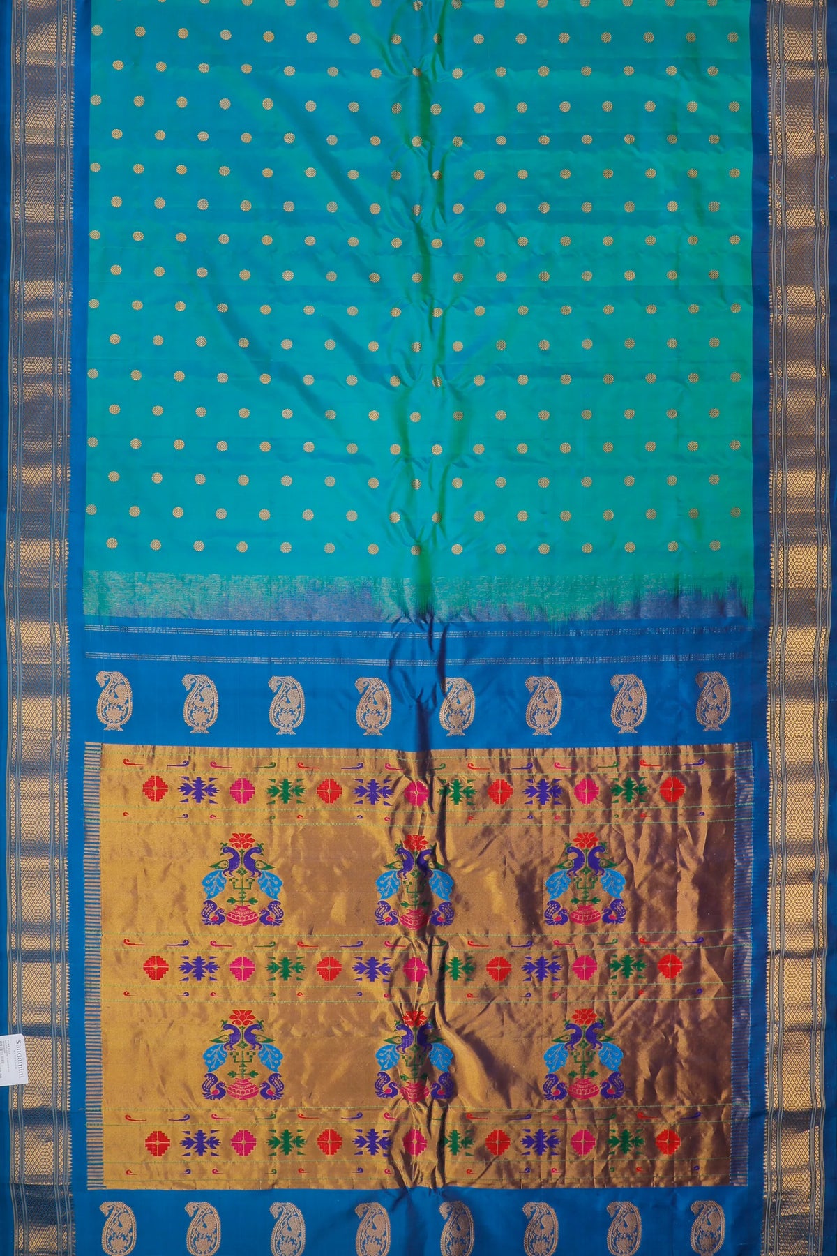 Sky Blue Handloom Pure Silk Gadwal Saree - Kalanjali Paithani