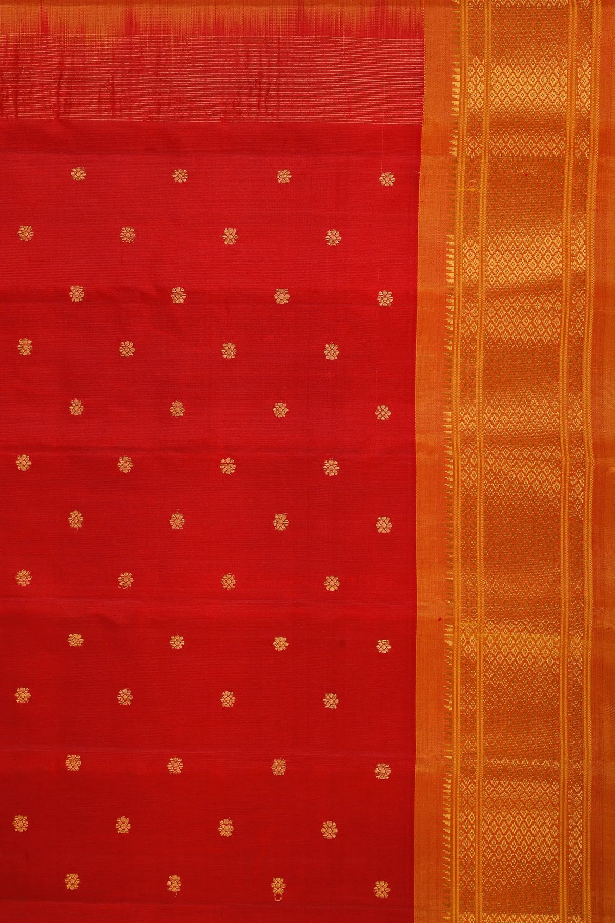 Red Handloom Pure Silk Gadwal Saree - Kalanjali Paithani