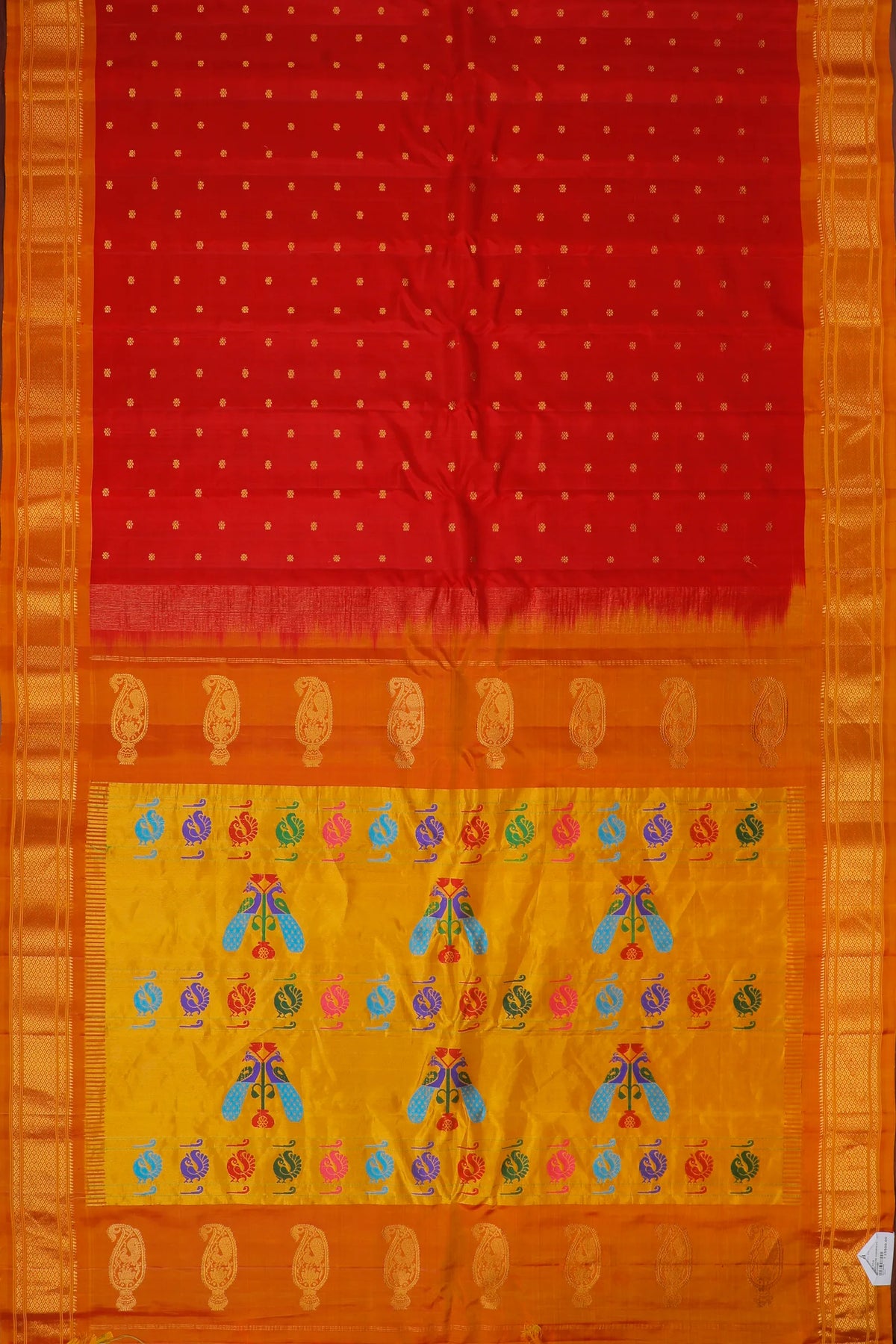 Red Handloom Pure Silk Gadwal Saree - Kalanjali Paithani