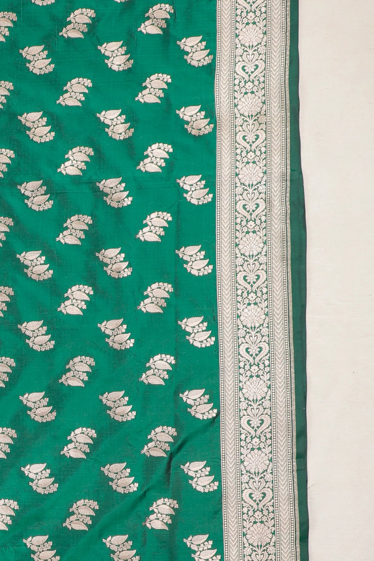 Green Handloom Benarasi Katan Silk Saree with Leaf Buttis