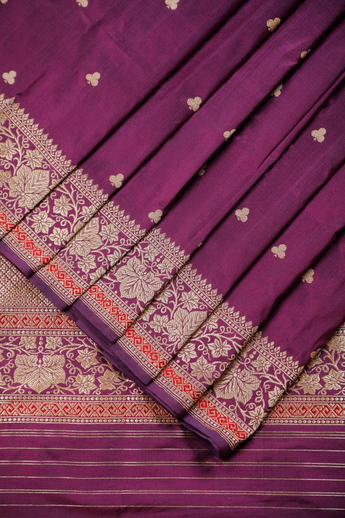 Wine Handloom Real Zari Pure Silk Benarasi Saree - Revival Design