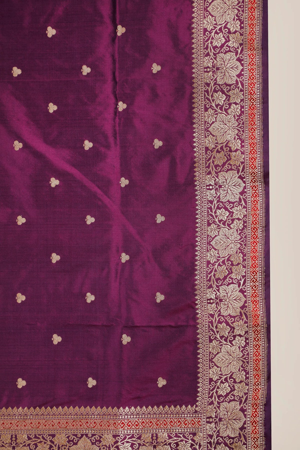 Wine Handloom Real Zari Pure Silk Benarasi Saree - Revival Design